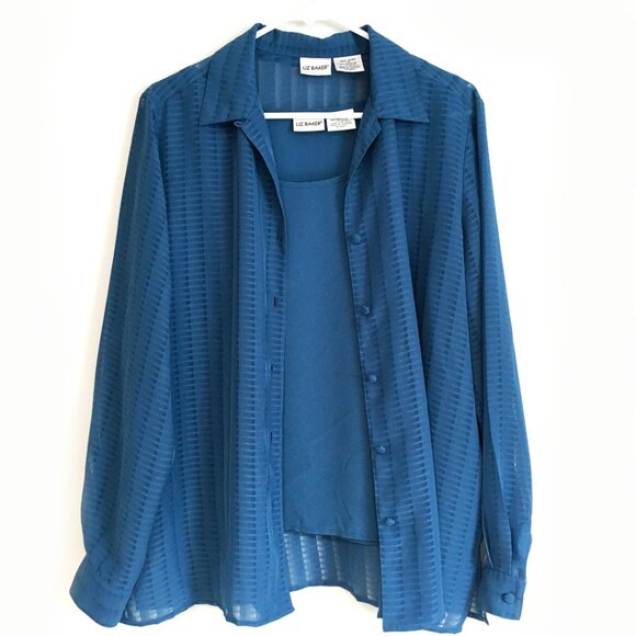 Liz Baker women's matching tank top and blouse combo, teal, size 12 - Picture 1 of 13